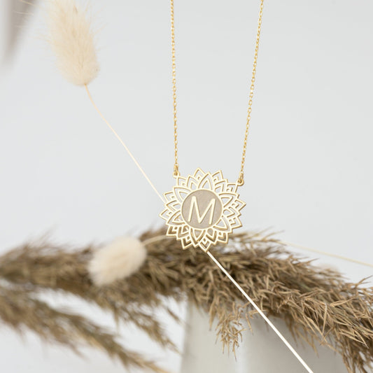 925 Sterling Silver Lotus Necklace With Letter