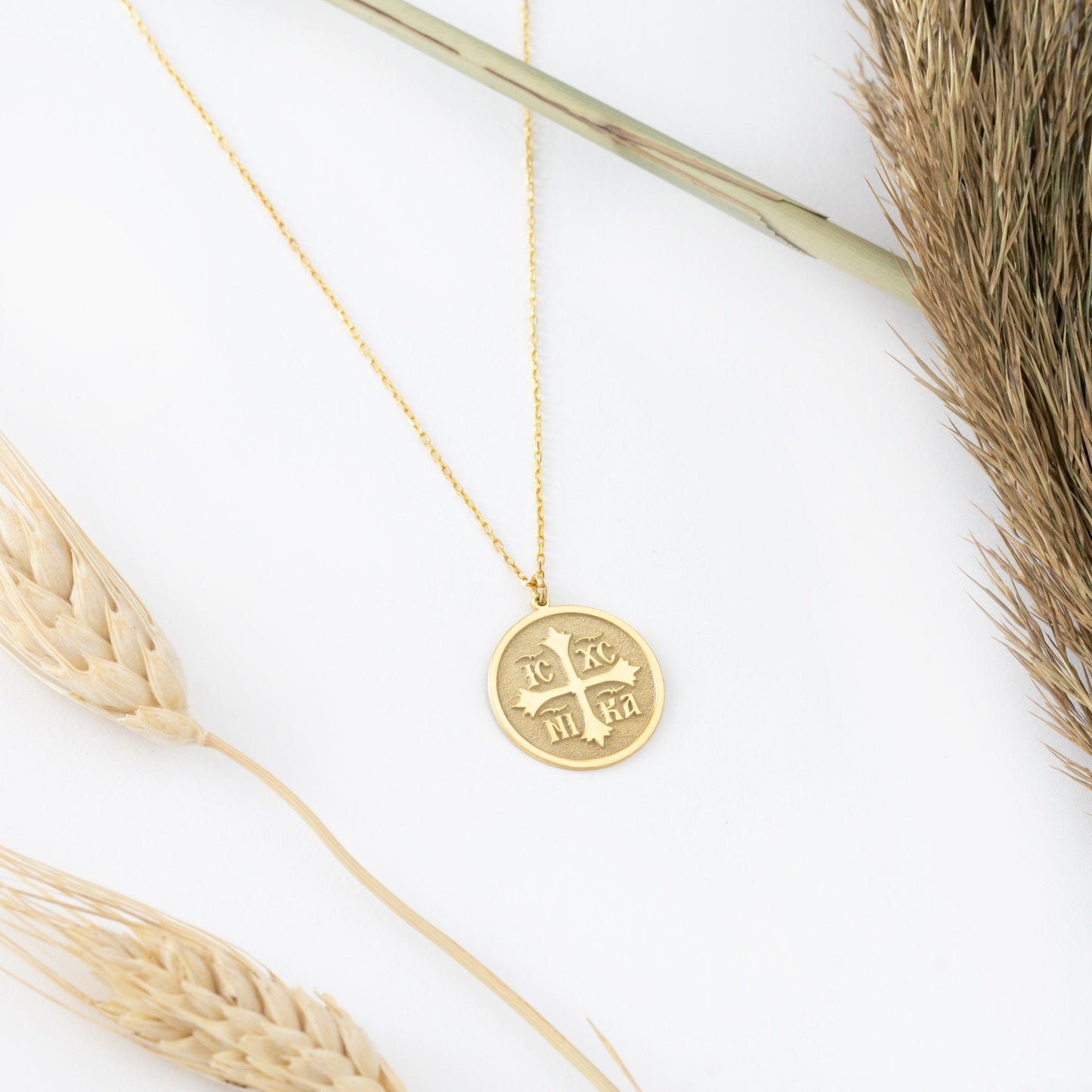 14K Solid Gold Christian Eastern Orthodox Cross Necklace -  IC XC NIKA Cross Necklace