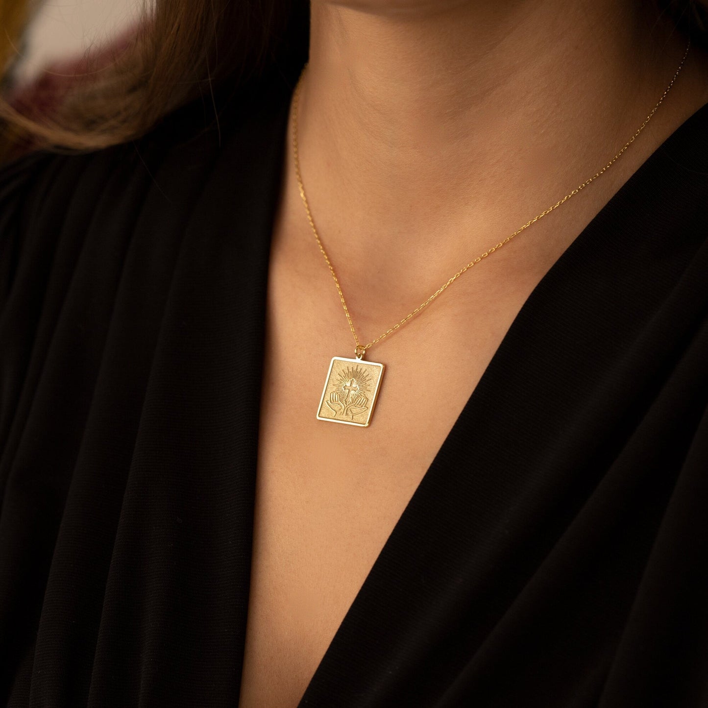 925 Sterling Silver Praying Hands Cross Necklace