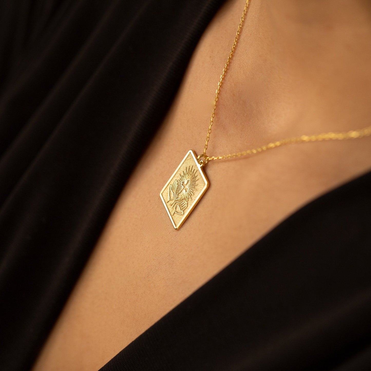 925 Sterling Silver Praying Hands Cross Necklace