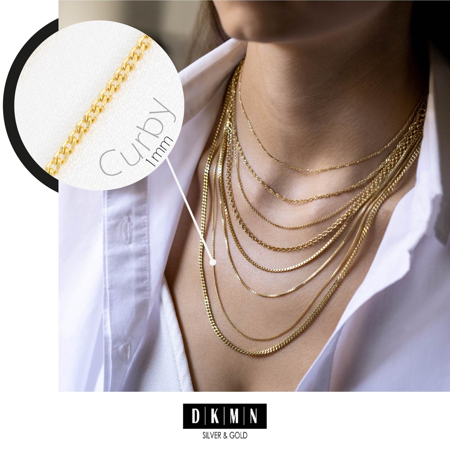 925 Sterling Silver 1mm/3mm Curb Chain Necklace