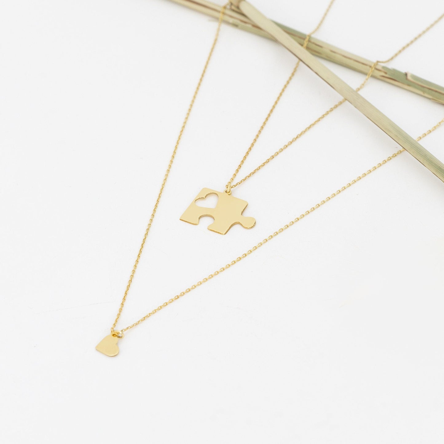 925 Sterling Silver Couple Puzzle and Heart Necklace