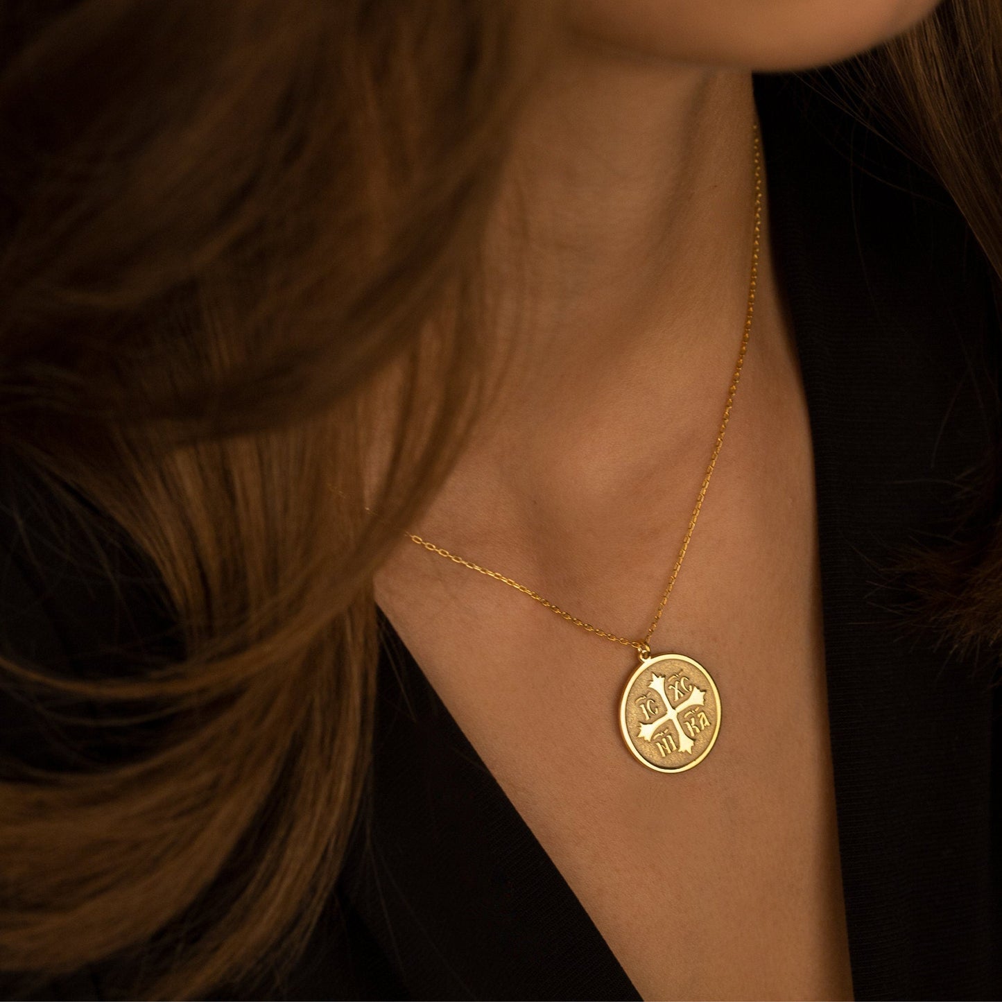 14K Solid Gold Christian Eastern Orthodox Cross Necklace -  IC XC NIKA Cross Necklace