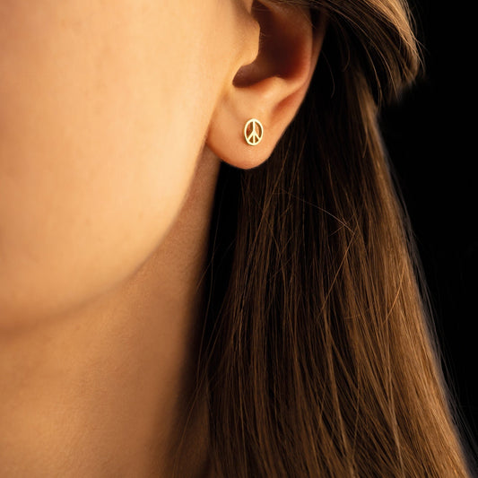 925 Sterling Silver Tiny Peace Sign Earrings