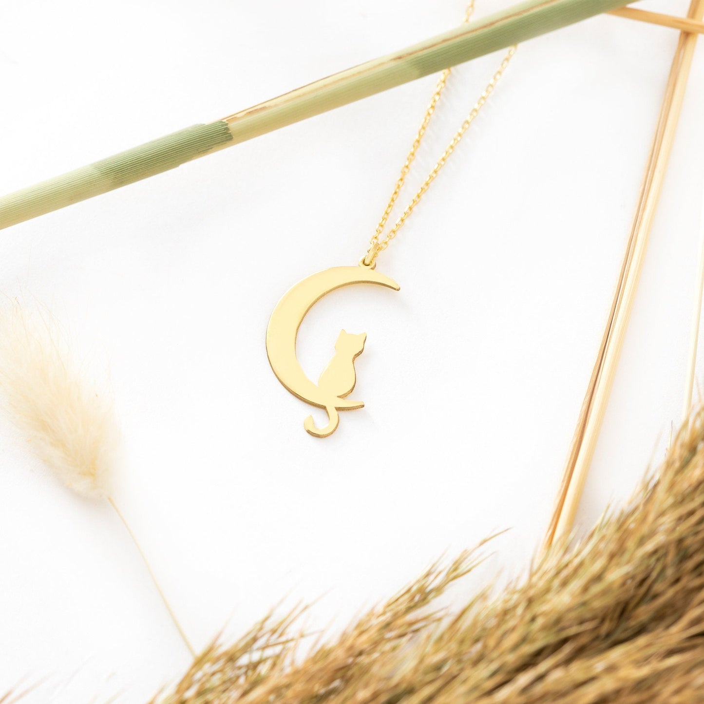 925 Sterling Silver Cat Moon Necklace