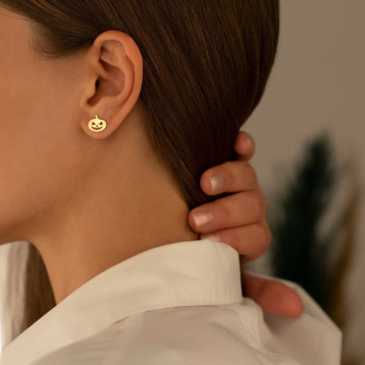 925 Sterling Silver Pumpkin Studs Earrings