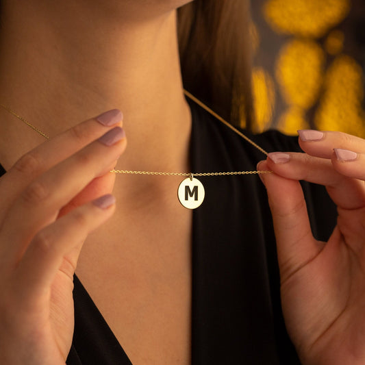 925 Sterling Silver Personalized Initial Disc Necklace