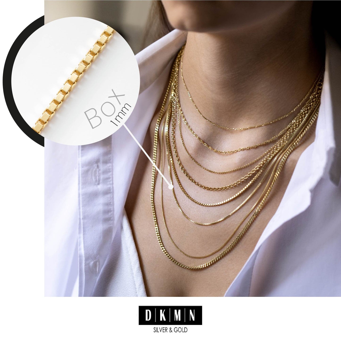 925 Sterling Silver 1mm/1.5mm Box Chain Necklace