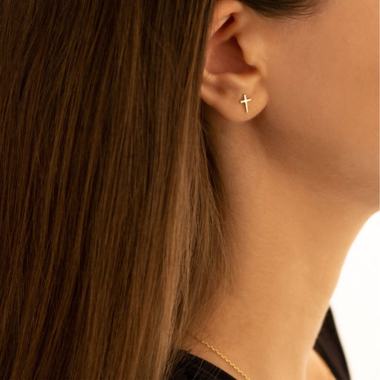 925 Sterling Silver Dainty Cross Stud Earring