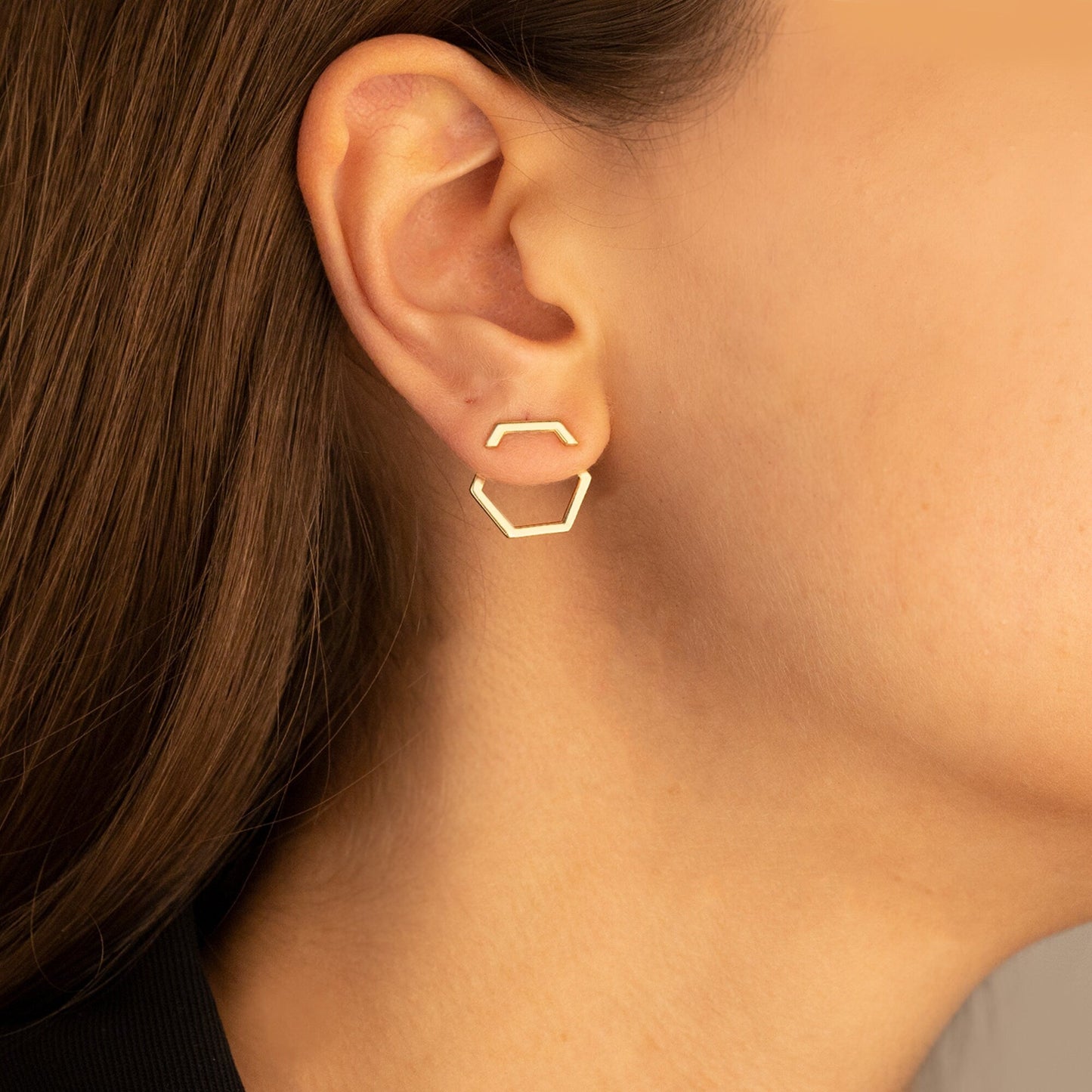 925 Sterling Silver Hexagon Ear Jacket Earrings