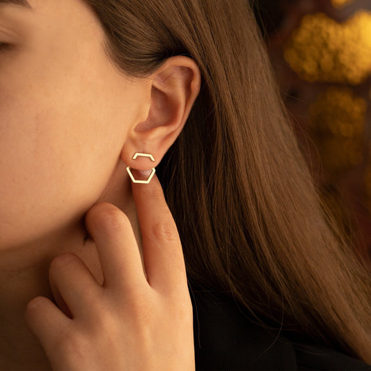 925 Sterling Silver Hexagon Ear Jacket Earrings