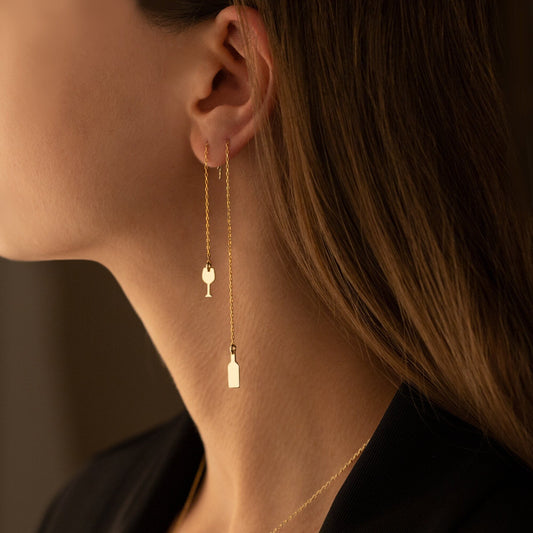 925 Sterling Silver Threader Glass and Wine Earrings