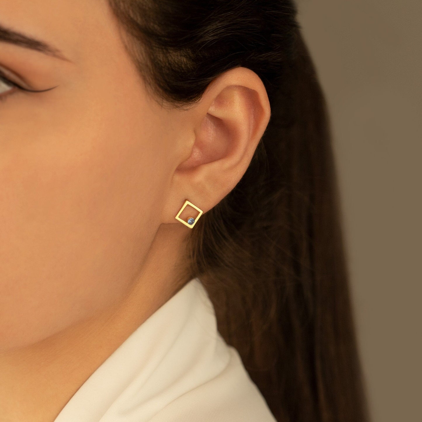 925 Sterling Silver Square Ear Jacket Earrings with Birthstone