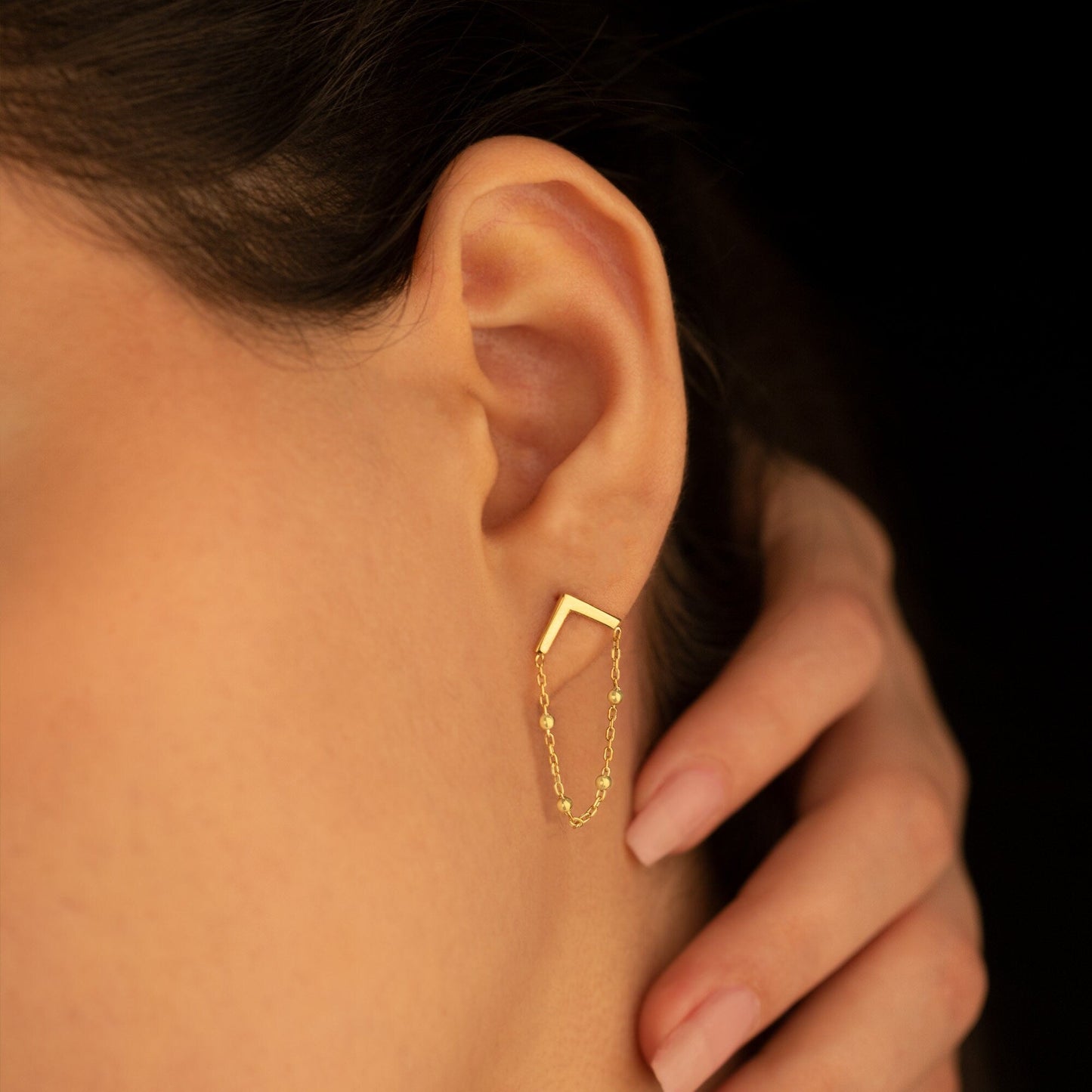 925 Sterling Silver Chain Ear Jacket Earring