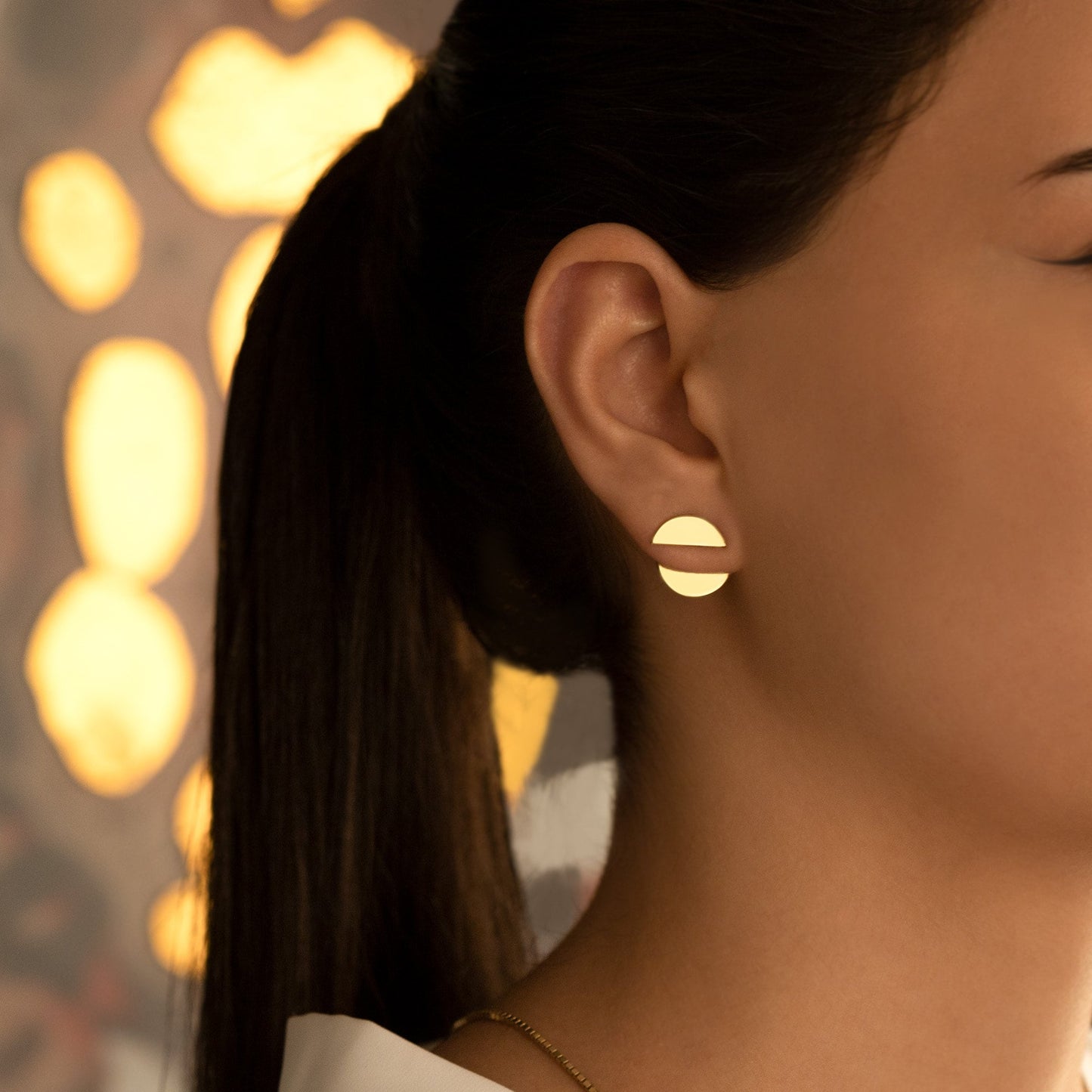 14K Real Gold Circle Ear Jacket Earring