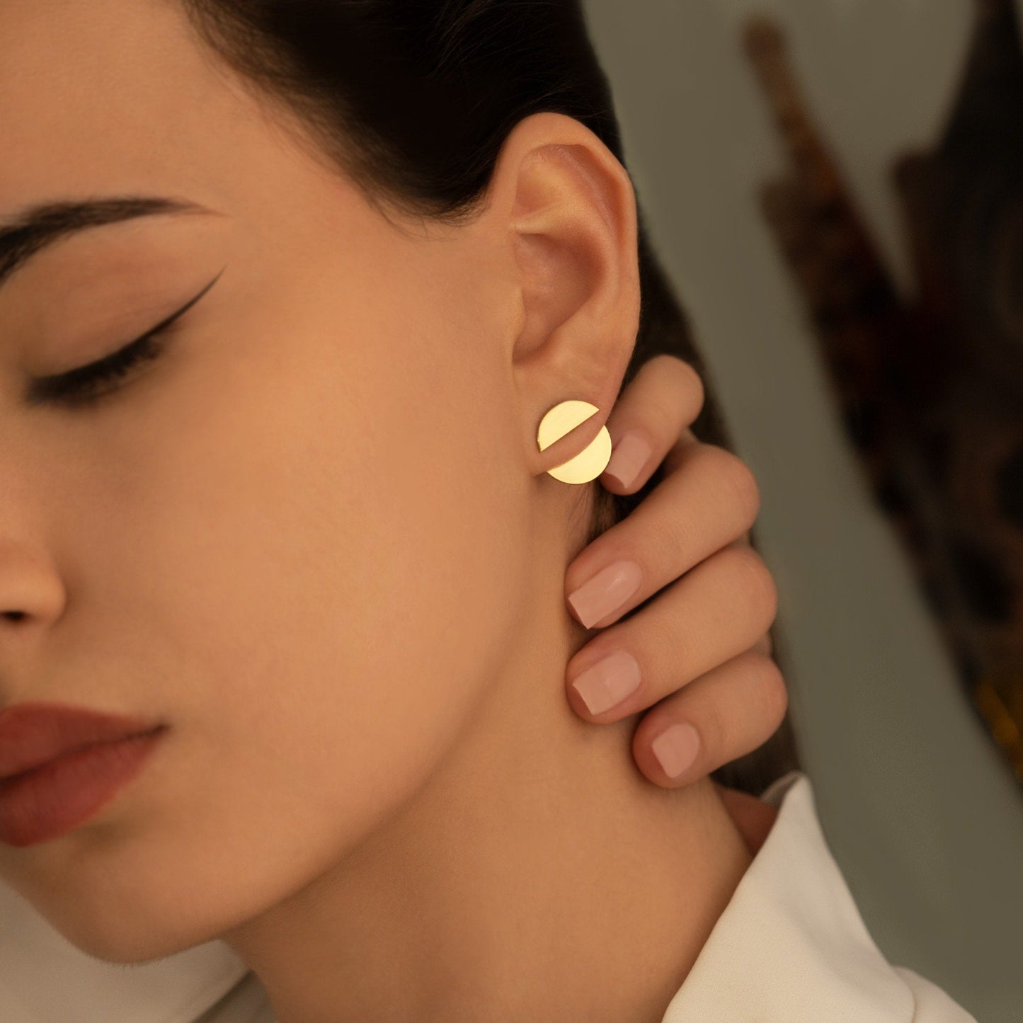 14K Real Gold Circle Ear Jacket Earring