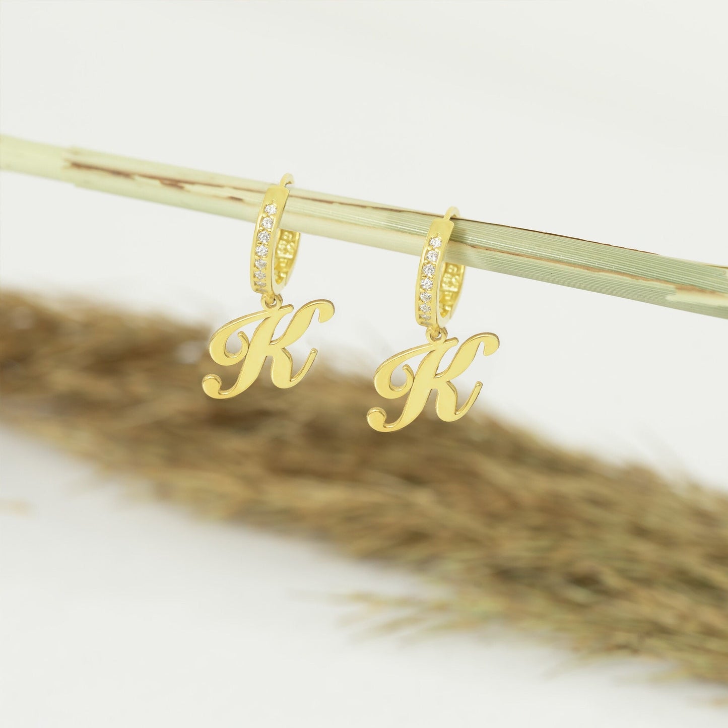 925 Sterling Silver Pave Initial Earring