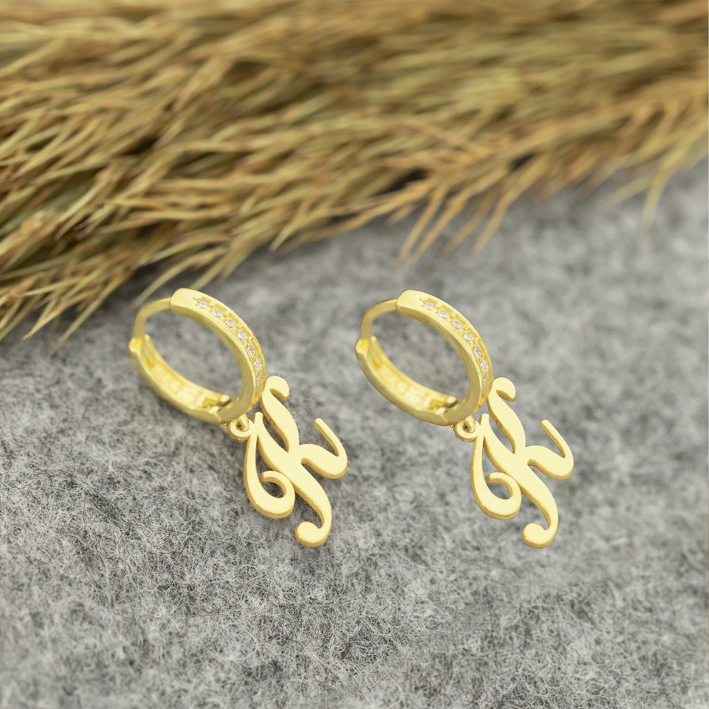 925 Sterling Silver Pave Initial Earring
