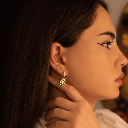 925 Sterling Silver Pave Initial Earring