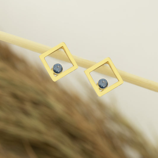 925 Sterling Silver Square Ear Jacket Earrings with Birthstone