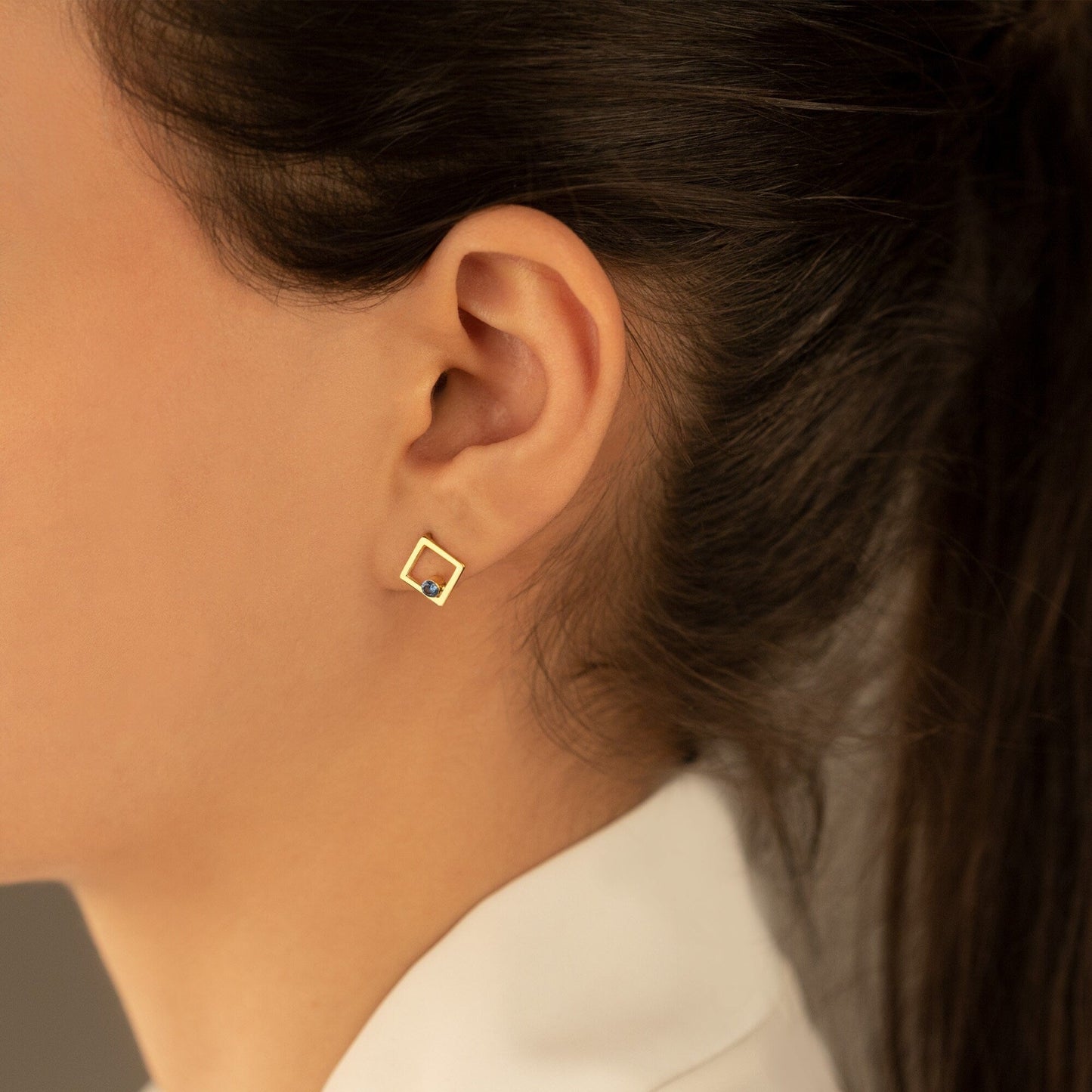 925 Sterling Silver Square Ear Jacket Earrings with Birthstone