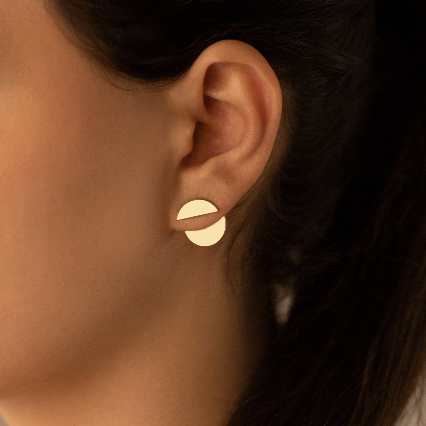 14K Real Gold Circle Ear Jacket Earring