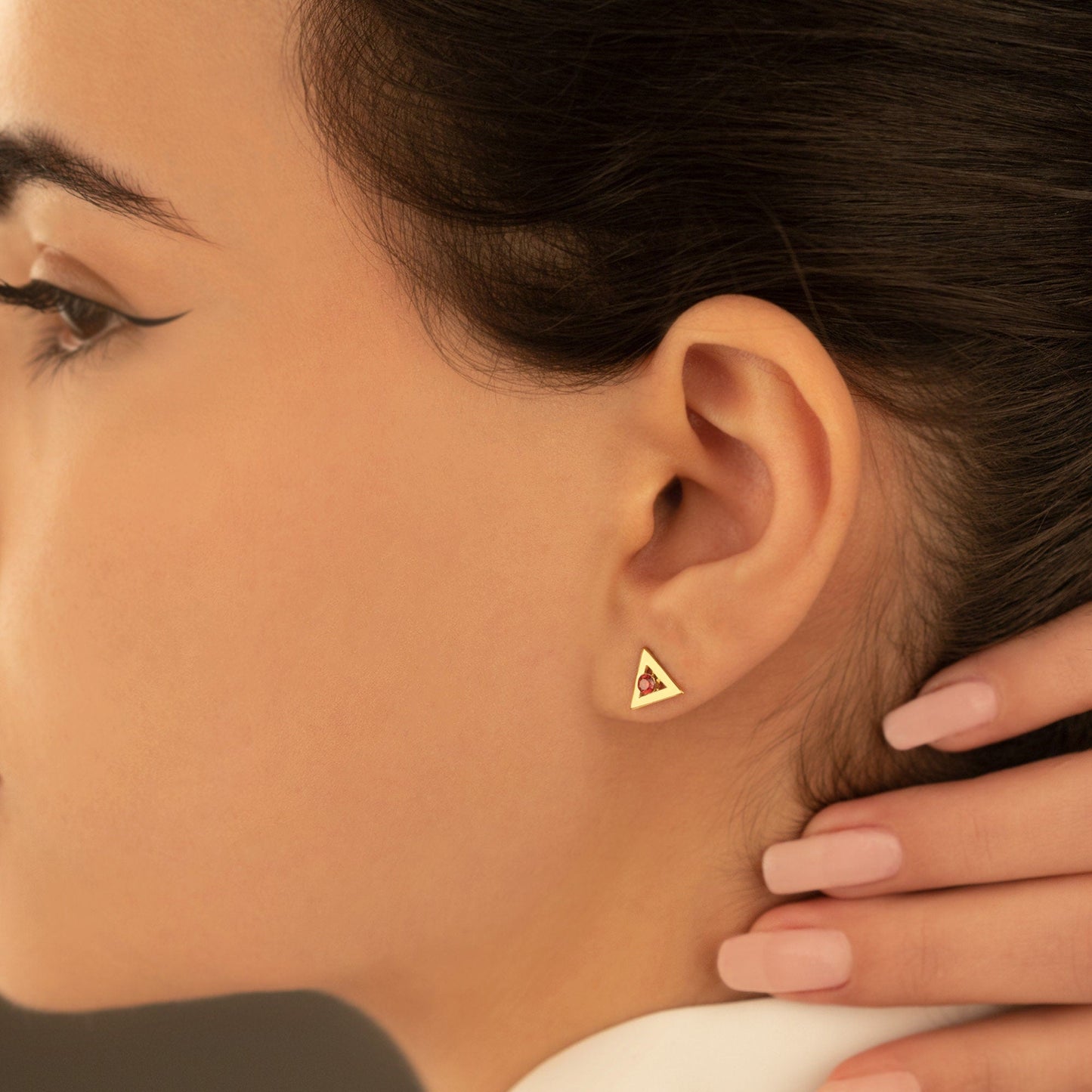 925 Sterling Silver Triangle Ear Jacket Earrings with Birthstone