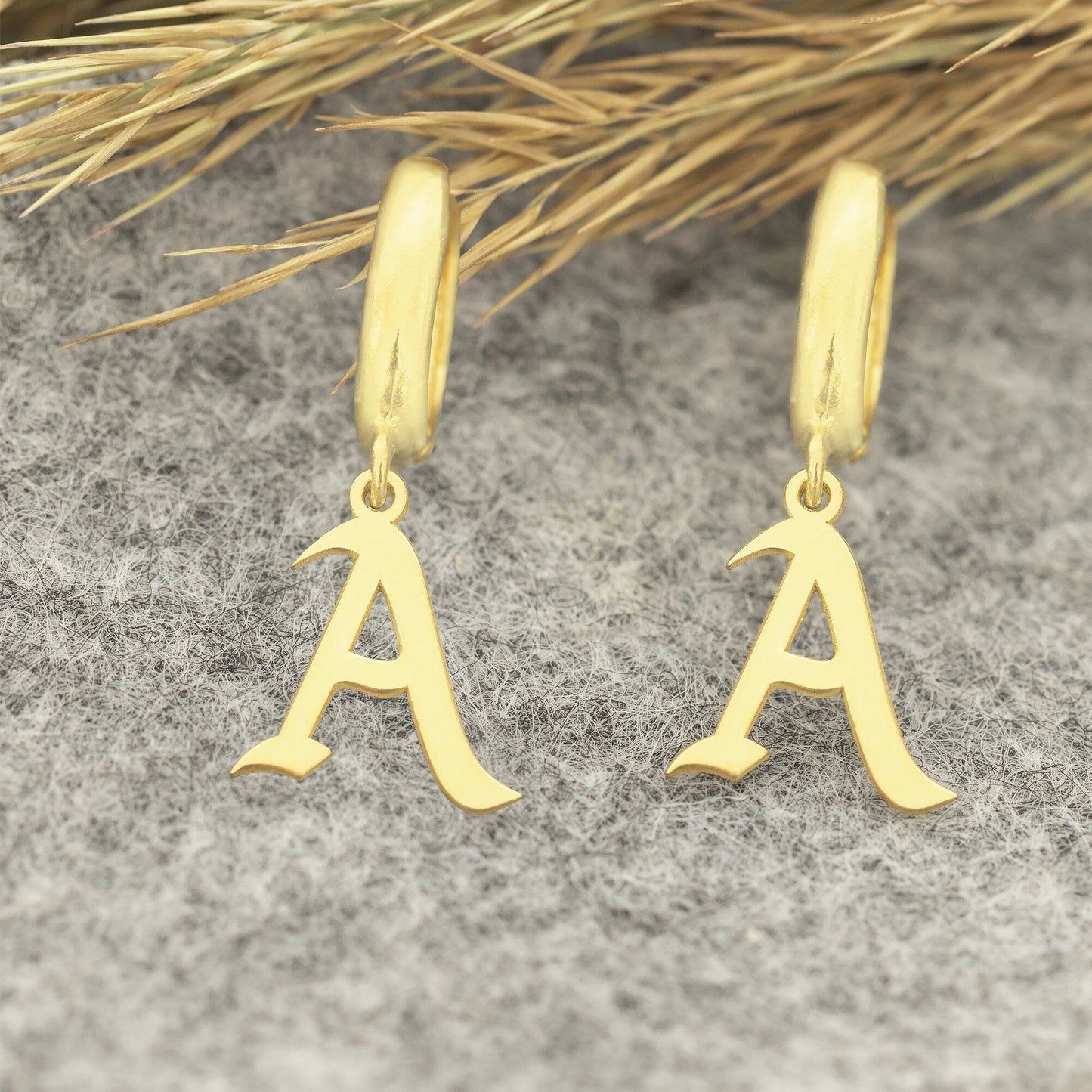 14K Solid Gold Personalized Initial Earring
