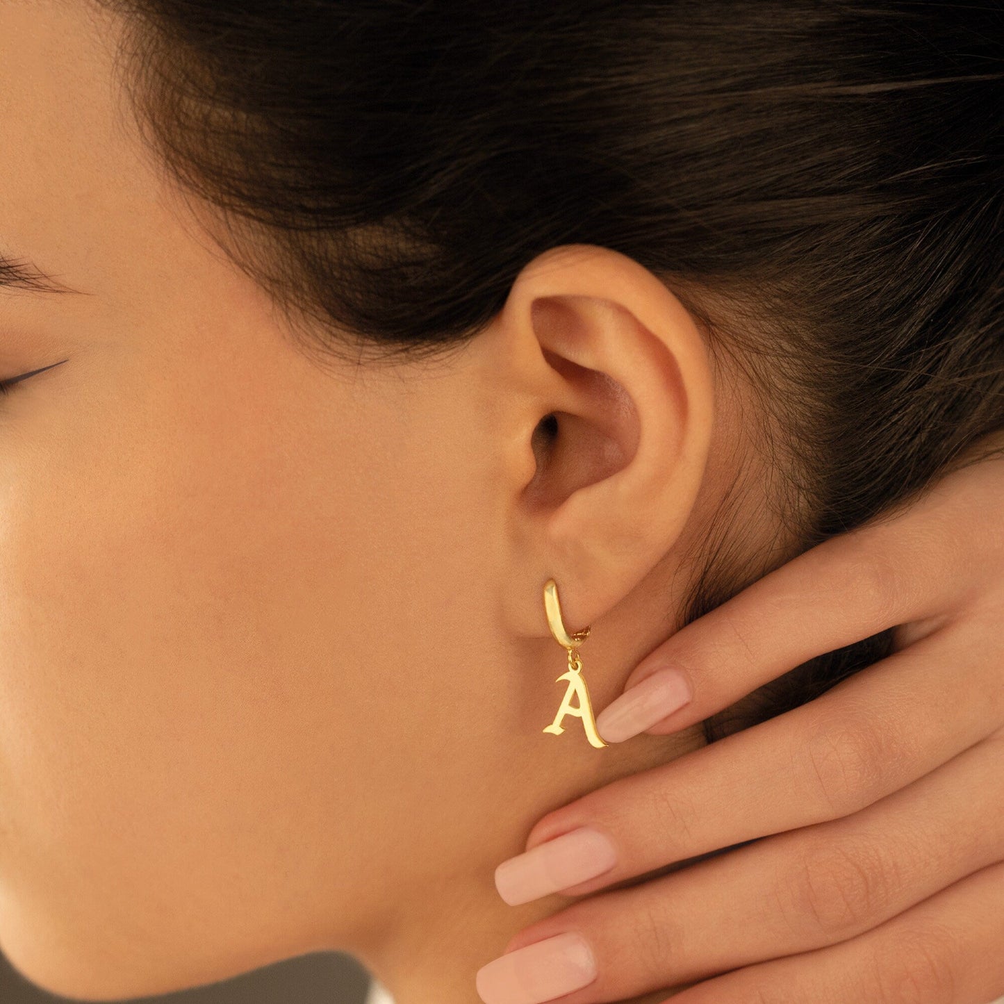 925 Sterling Silver Initial Hoop Earring