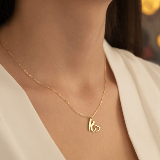 925 Sterling Silver Initial Necklace With Heart