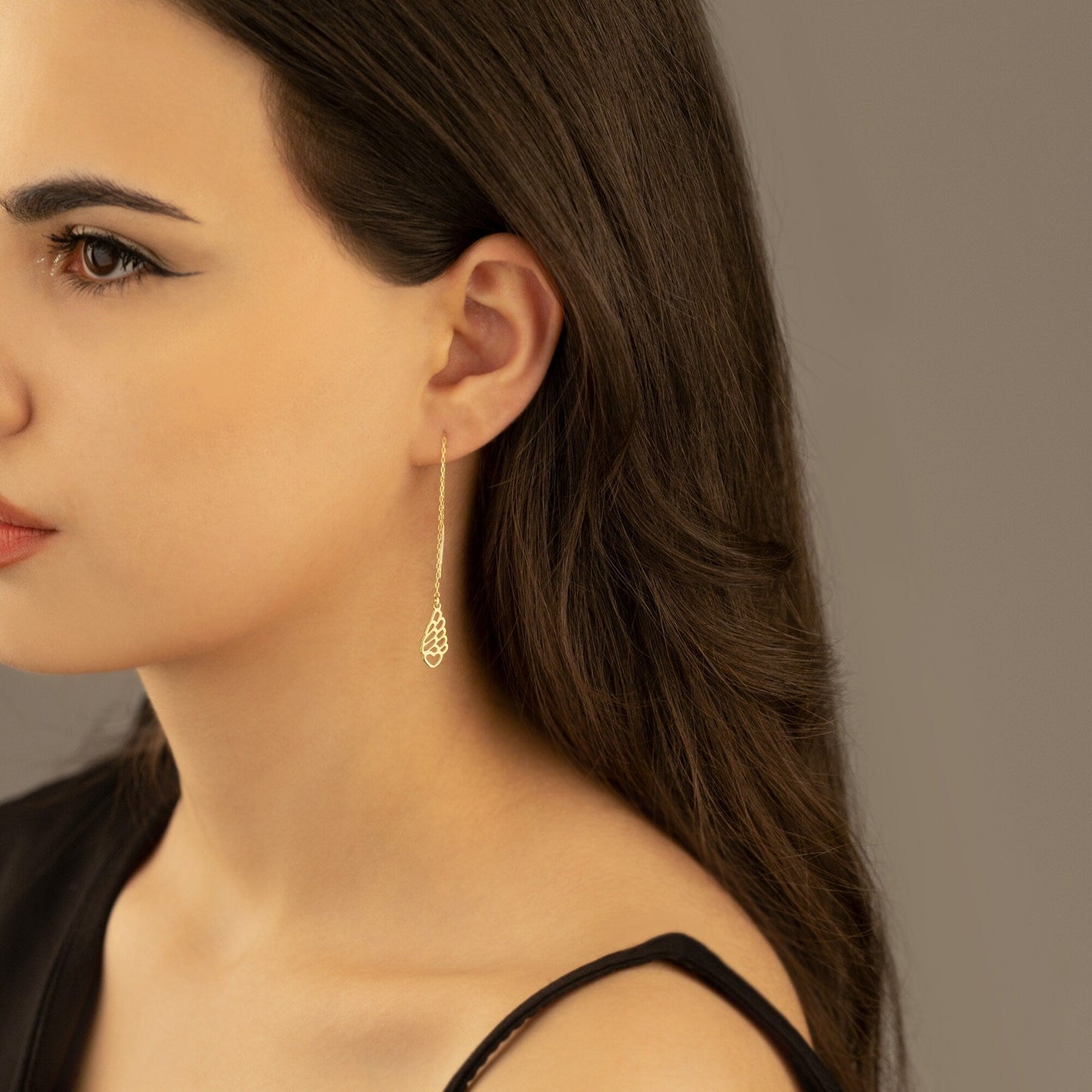 925 Sterling Silver Threader Heart with Wing Chain Earrings