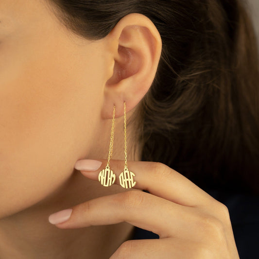 925 Sterling Silver Threader Monogram Earrings