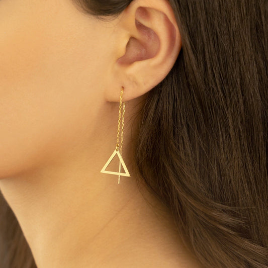925 Sterling Silver Threader Triangle Chain Earrings