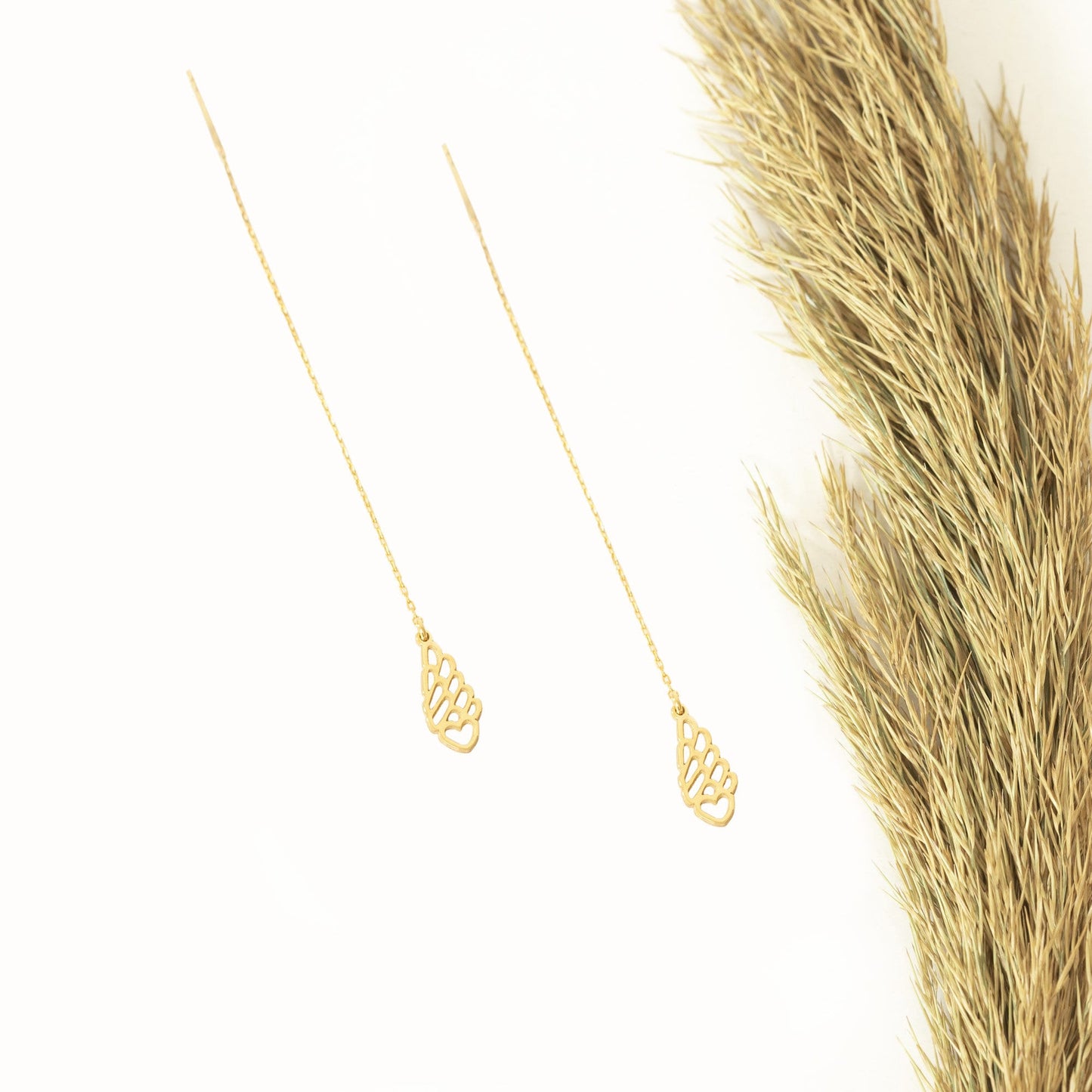 925 Sterling Silver Threader Heart with Wing Chain Earrings