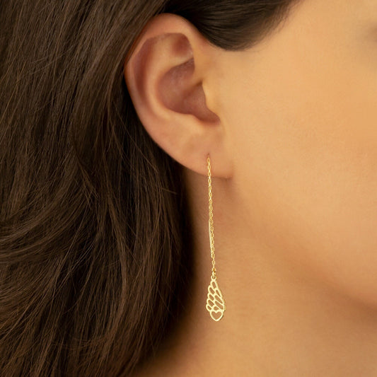 925 Sterling Silver Threader Heart with Wing Chain Earrings