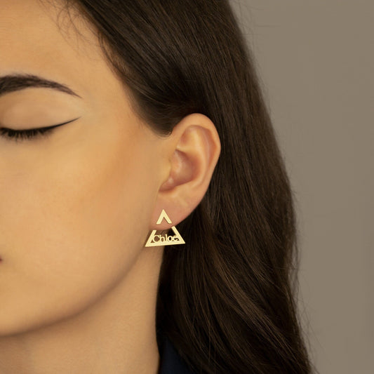 925 Sterling Silver Triangle Ear Jacket Name Earrings