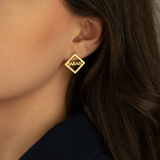 925 Sterling Silver Square  Ear Jacket Name Earring