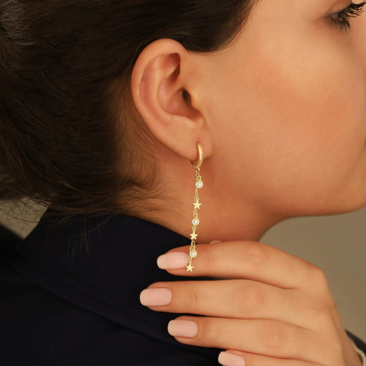 925 Sterling Silver Threader Stars Hoop Earring