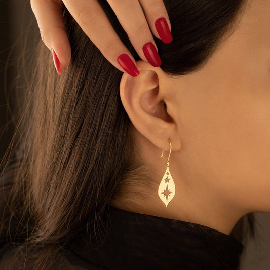 925 Sterling Silver Pole Star Dangle Earrings