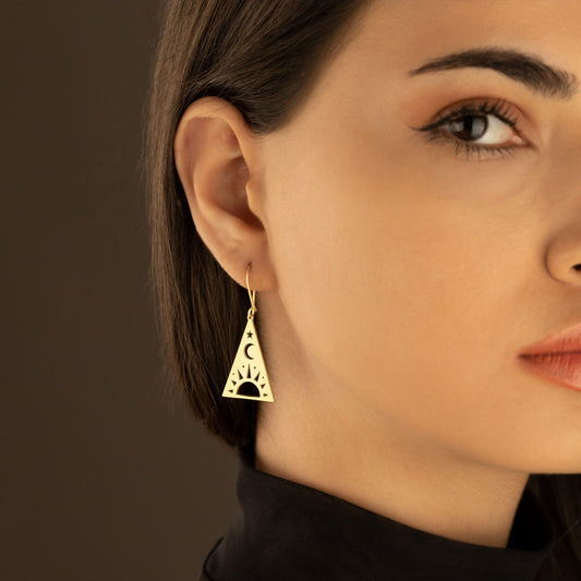 925 Sterling Silver Triangle Celestial Earrings