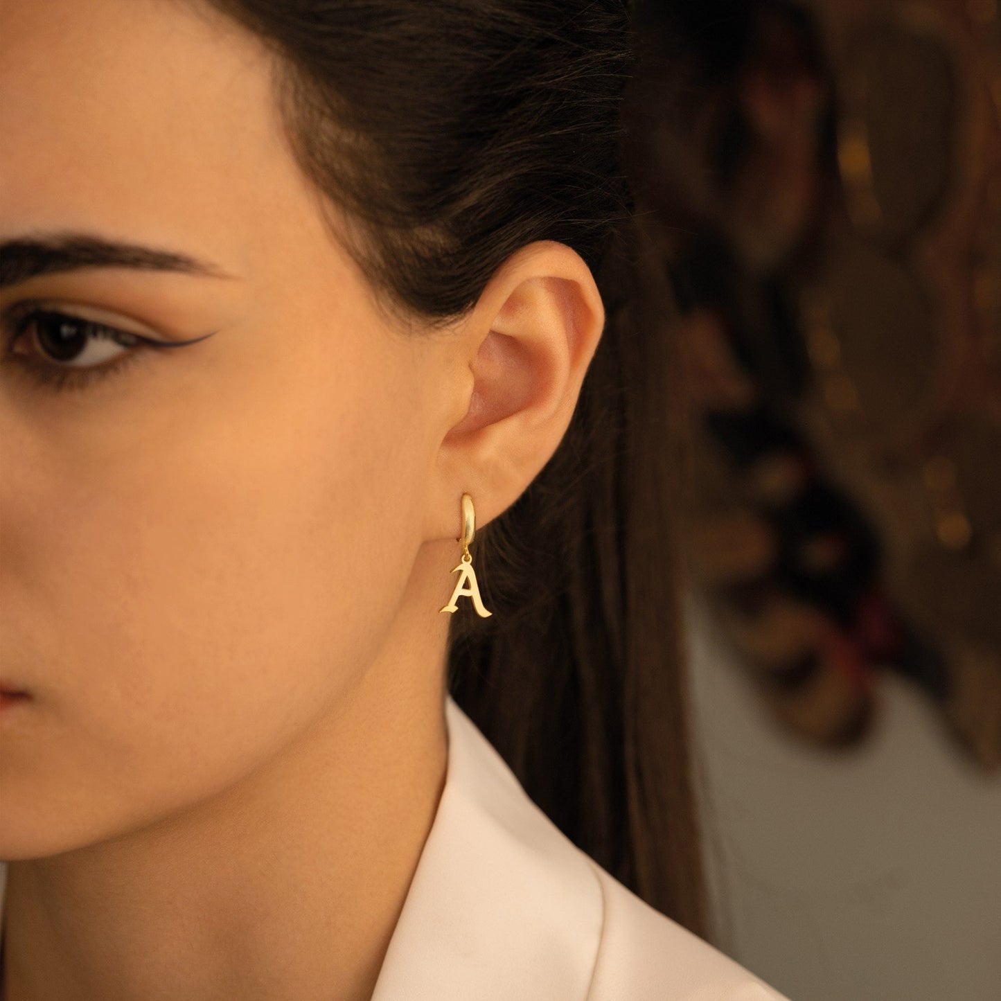 14K Solid Gold Personalized Initial Earring