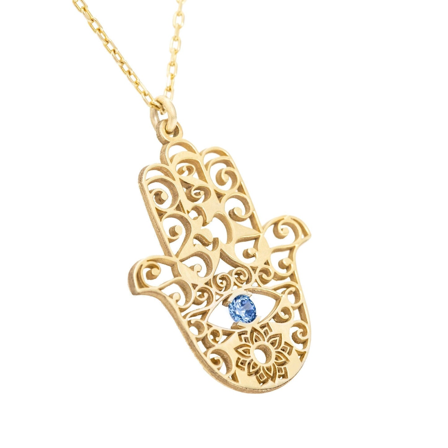 14K Solid Gold Hand of Fatima With Birthstones Necklace