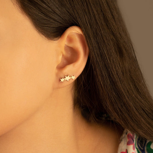 925 Sterling Silver Minimalist Stars Climber Earrings