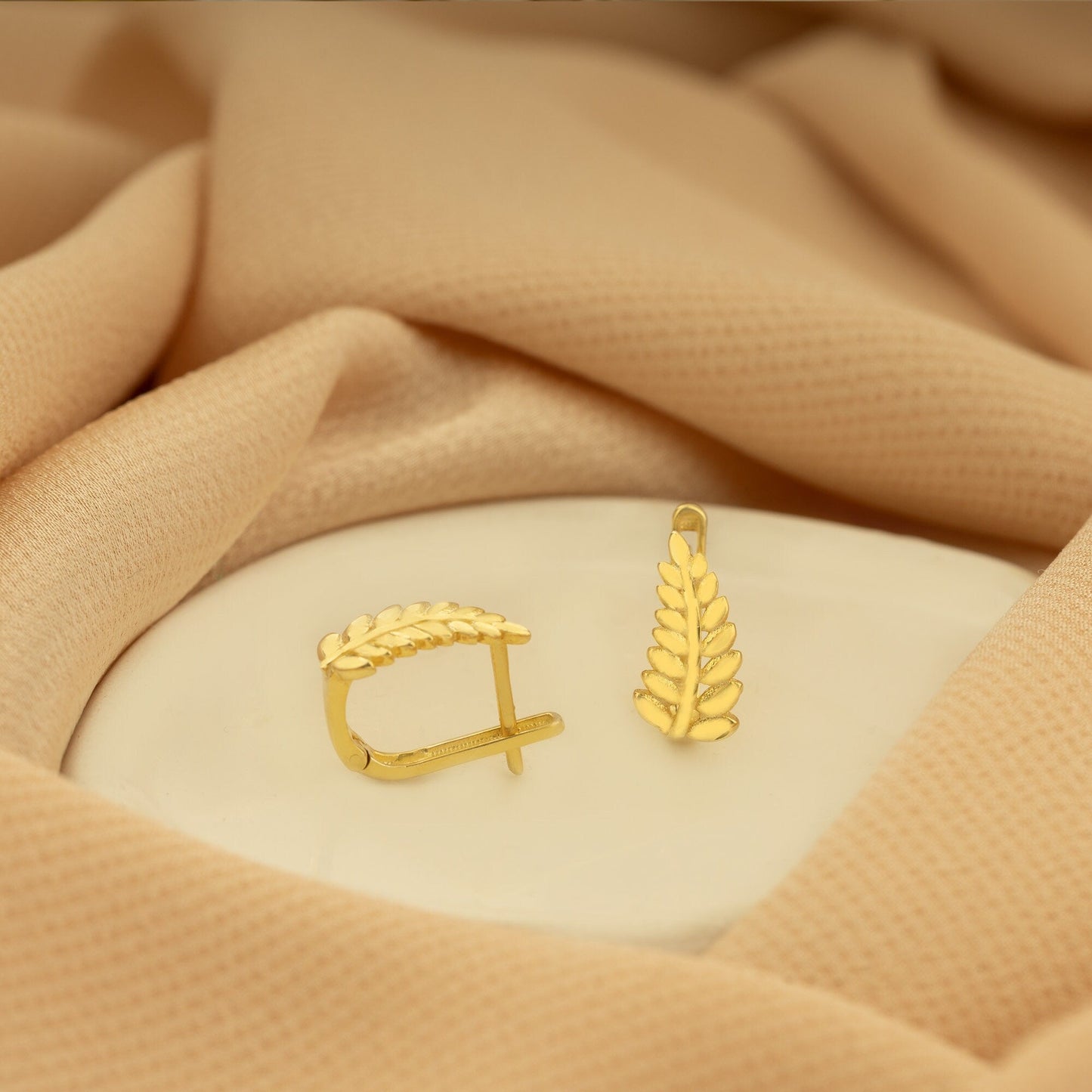 925 Sterling Silver Leaves Hoop Earrings