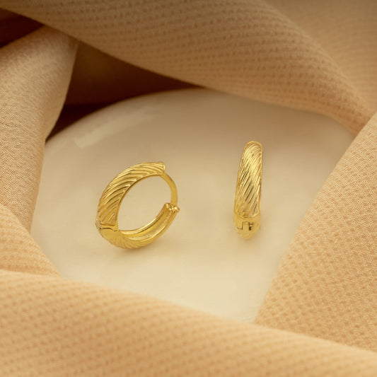 925 Sterling Silver Ribbed Link Hoops Earrings