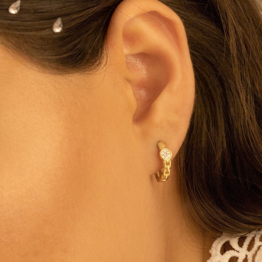 925 Sterling Silver Chain Hoop Diamond Ring Earring