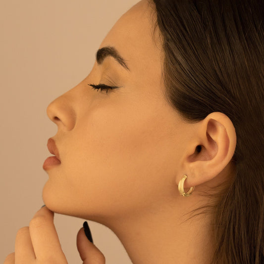 925 Sterling Silver Ribbed Link Huggie Hoops Earrings