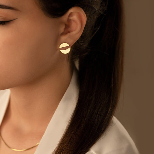 14K Real Gold Circle Ear Jacket Earring