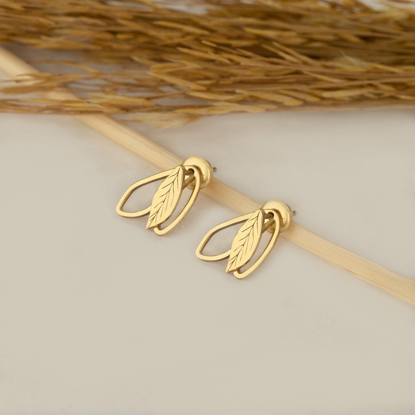 925 Sterling Silver Ear Jacket Double Leaf Earring