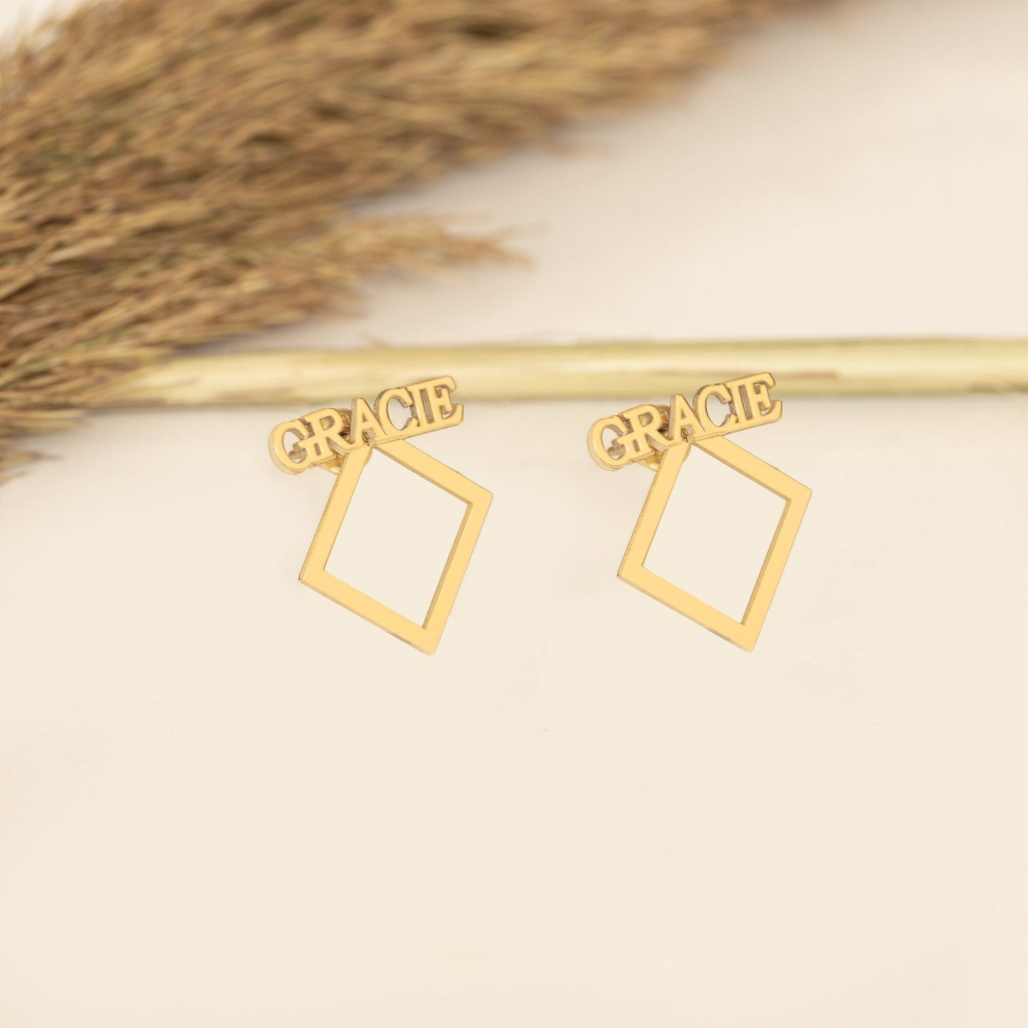 925 Sterling Silver Square Ear Jacket Name Earring